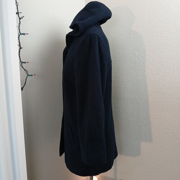 J. Percy Navy Hooded Merino Wool Coat Ladies M button front VTG Y2K made in USA - Picture 2 of 11